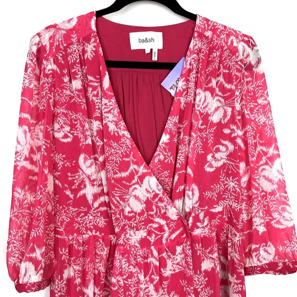NWT ba&sh Ulia Wrap Summer Mini Dress Rose Pink Print Size 8 Large - Picture 4 of 13